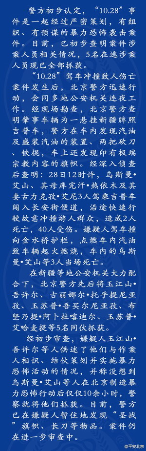 北京警方查明肇事車輛為一懸掛新疆牌照吉普車