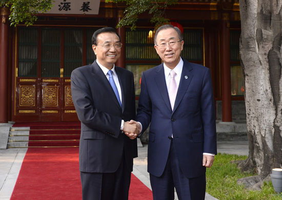 李克強會見聯(lián)合國秘書長潘基文2